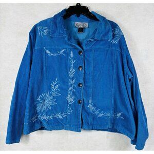 Alex Kim Blue Silver Corduroy Embroidered Jacket Barn Women's Plus 2X Wool Blend